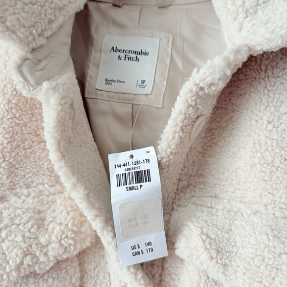 Abercrombie & Fitch Teddy Sherpa Shirt Jacket Shacket NWT Cream White Size Small - Picture 4 of 5